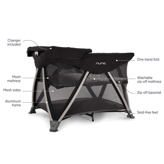 Nuna SENA Aire Playard with Zip-Off Bassinet + Changer (One Box) - Caviar - TCC16500CVR