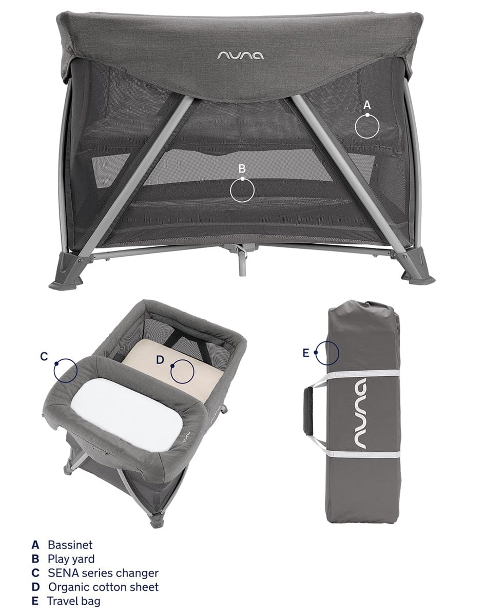 Nuna SENA Aire Playard with Zip-Off Bassinet + Changer (One Box) - Granite - TCC16500GRN