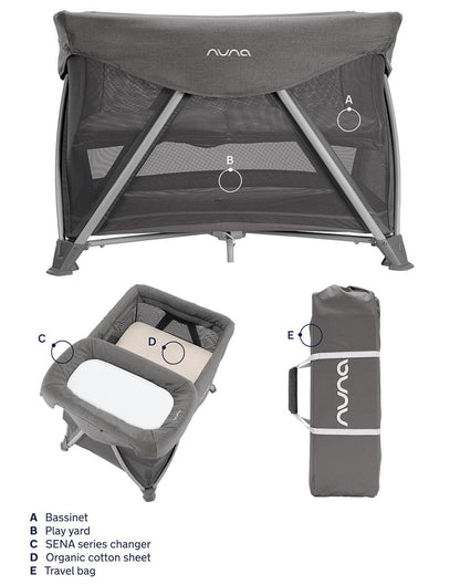 Nuna SENA Aire Playard with Zip-Off Bassinet + Changer (One Box) - Granite - TCC16500GRN