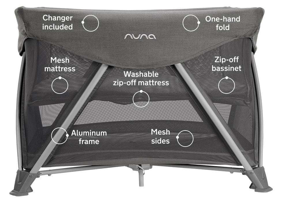 Nuna SENA Aire Playard with Zip-Off Bassinet + Changer (One Box) - Granite - TCC16500GRN