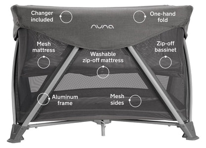 Nuna SENA Aire Playard with Zip-Off Bassinet + Changer (One Box) - Granite - TCC16500GRN