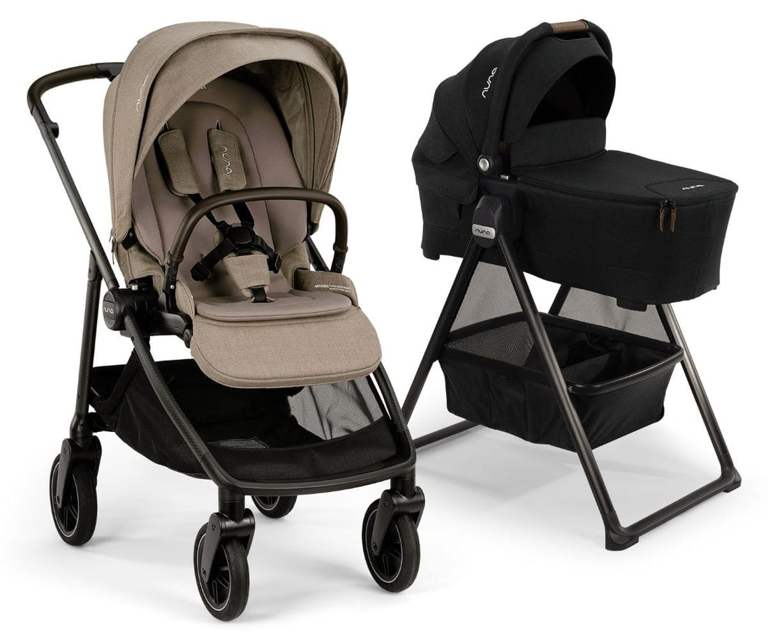 Nuna SWIV Stroller + TRIV & SWIV Bassinet + Stand Bundle - Acorn / Caviar - ST18601ACN-CD15300CVR