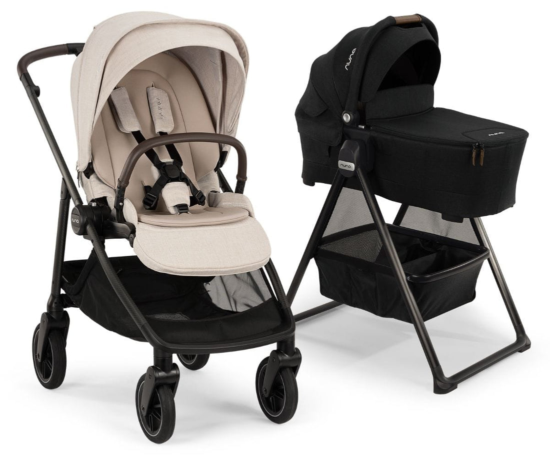 Nuna SWIV Stroller + TRIV & SWIV Bassinet + Stand Bundle - Chai / Caviar - ST18601CHA-CD15300CVR
