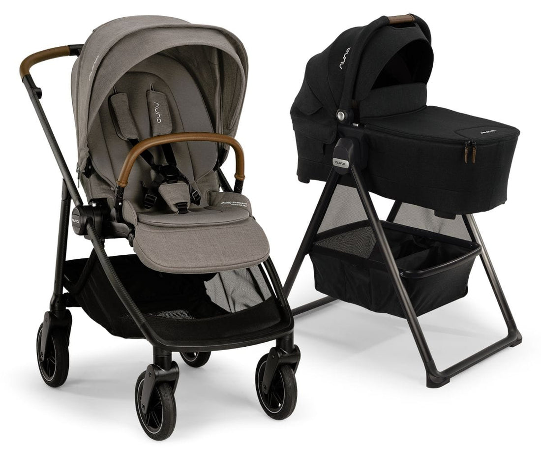 Nuna SWIV Stroller + TRIV & SWIV Bassinet + Stand Bundle - Granite / Caviar - ST18601GRN-CD15300CVR