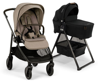 Nuna SWIV Stroller + TRIV & SWIV Bassinet + Stand Bundle - Acorn / Caviar - ST18601ACN-CD15300CVR
