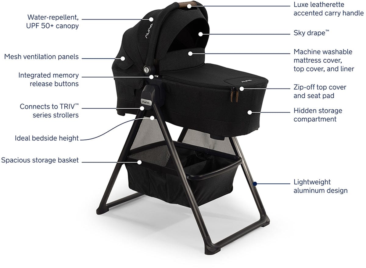 Nuna SWIV Stroller + TRIV & SWIV Bassinet + Stand Bundle - Granite / Caviar - ST18601GRN-CD15300CVR
