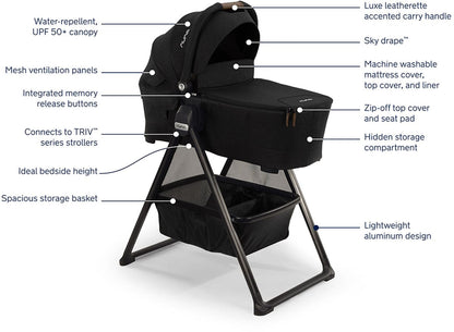 Nuna SWIV Stroller + TRIV & SWIV Bassinet + Stand Bundle - Granite / Caviar - ST18601GRN-CD15300CVR