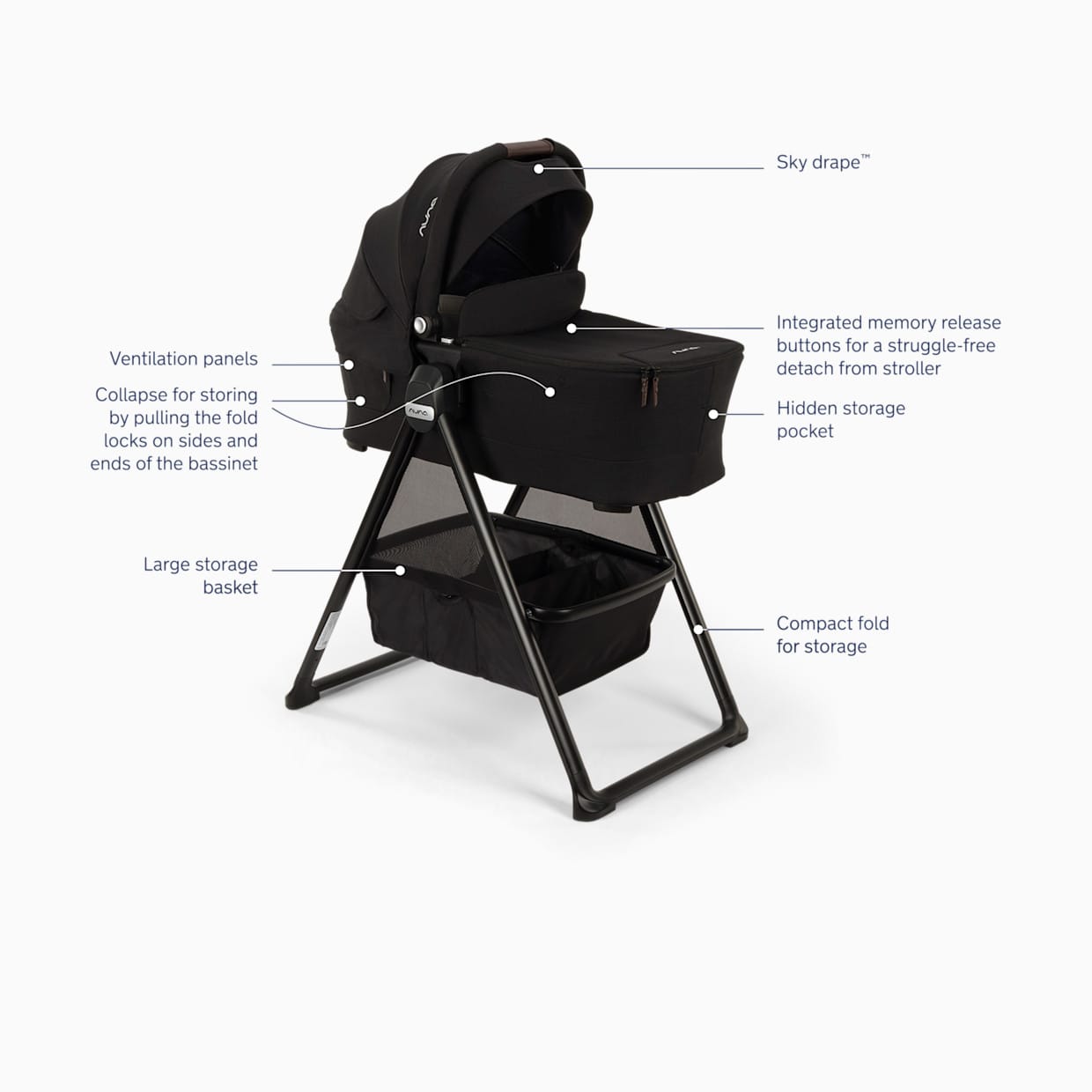 Nuna SWIV & TRIV Series Bassinet + Stand  - Caviar / Chocolate - CD15304CCR