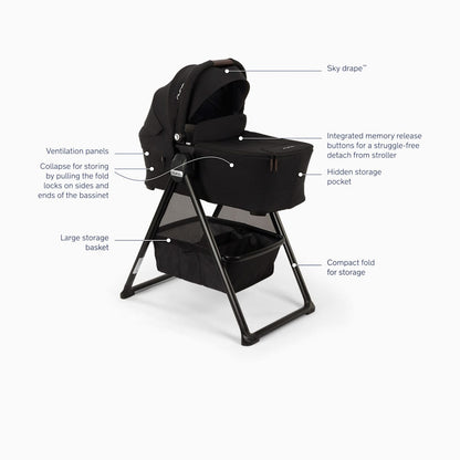 Nuna SWIV & TRIV Series Bassinet + Stand  - Caviar / Chocolate - CD15304CCR