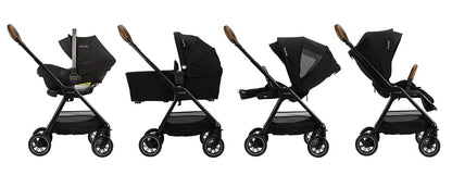 Nuna Triv Compact Stroller with Magnetic Buckle + Triv Bassinet - Caviar - STC12000CVR