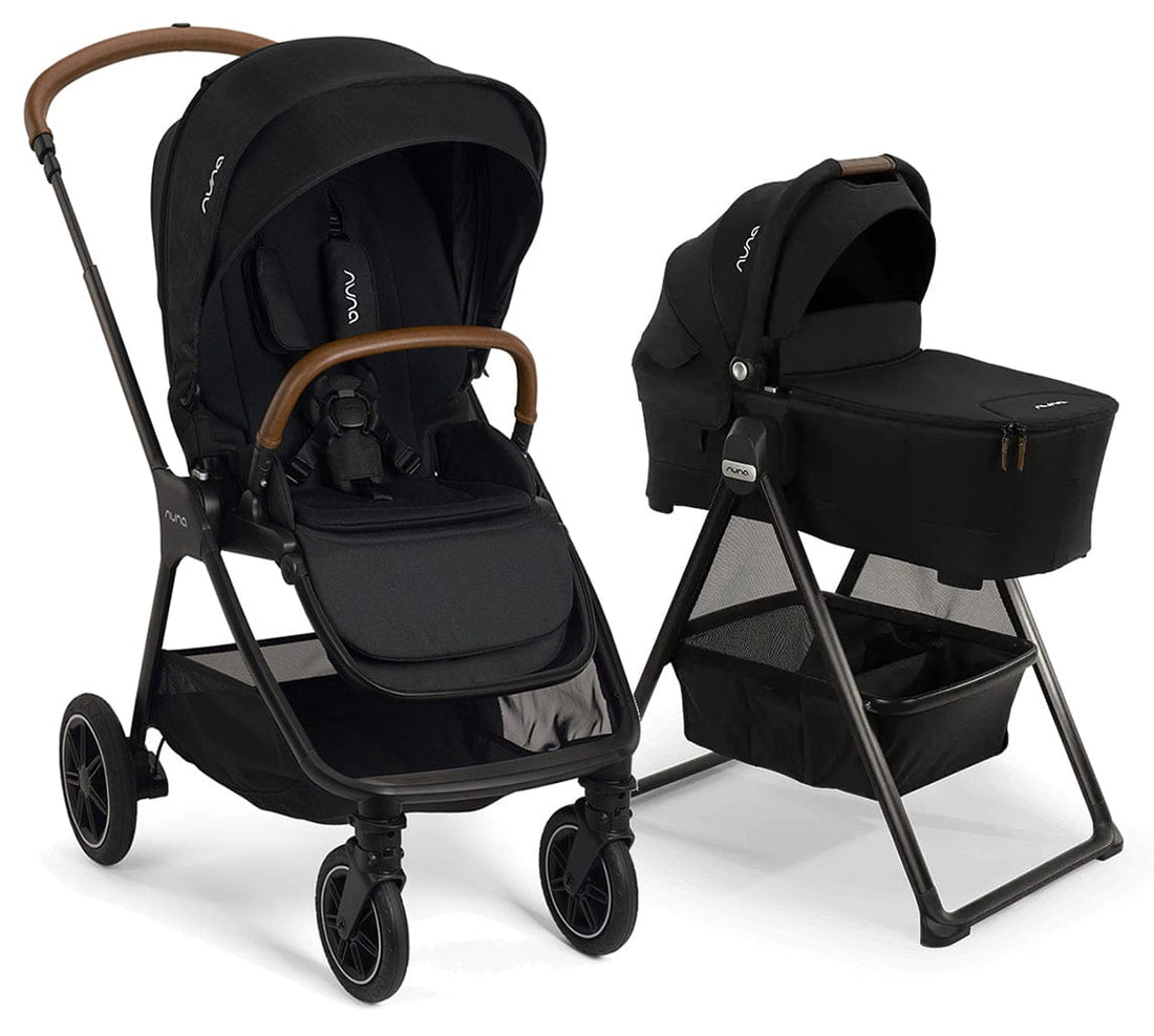 Nuna TRIV Next Stroller + TRIV & SWIV Bassinet + Stand Bundle - Caviar / Caviar - ST16601CVR-CD15300CVR