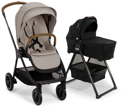 Nuna TRIV Next Stroller + TRIV & SWIV Bassinet + Stand Bundle - Hazelwood / Caviar - ST16601HAZ-CD15300CVR