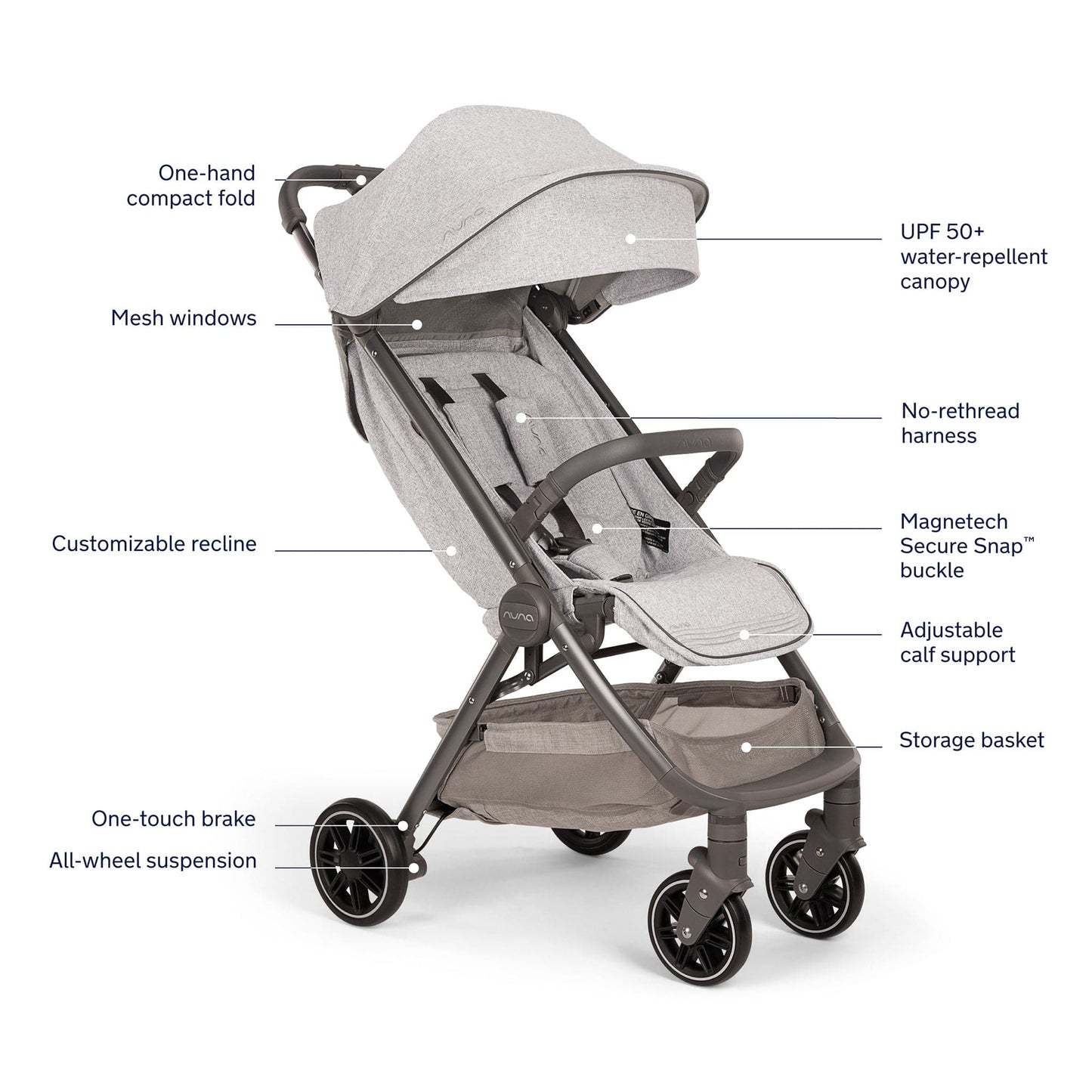 Nuna TRVL Self-Folding Compact Stroller - Sterling - ST15722STL