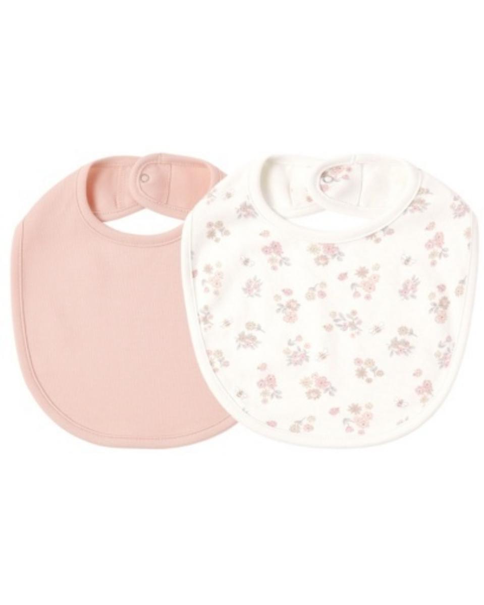 Quincy Mae Jersey Snap Bib Garden Floral, Melon - Ivory / Melon