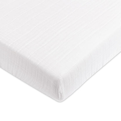 Babyletto Mini Crib Sheet in GOTS Certified Organic Muslin Cotton-White - T29436