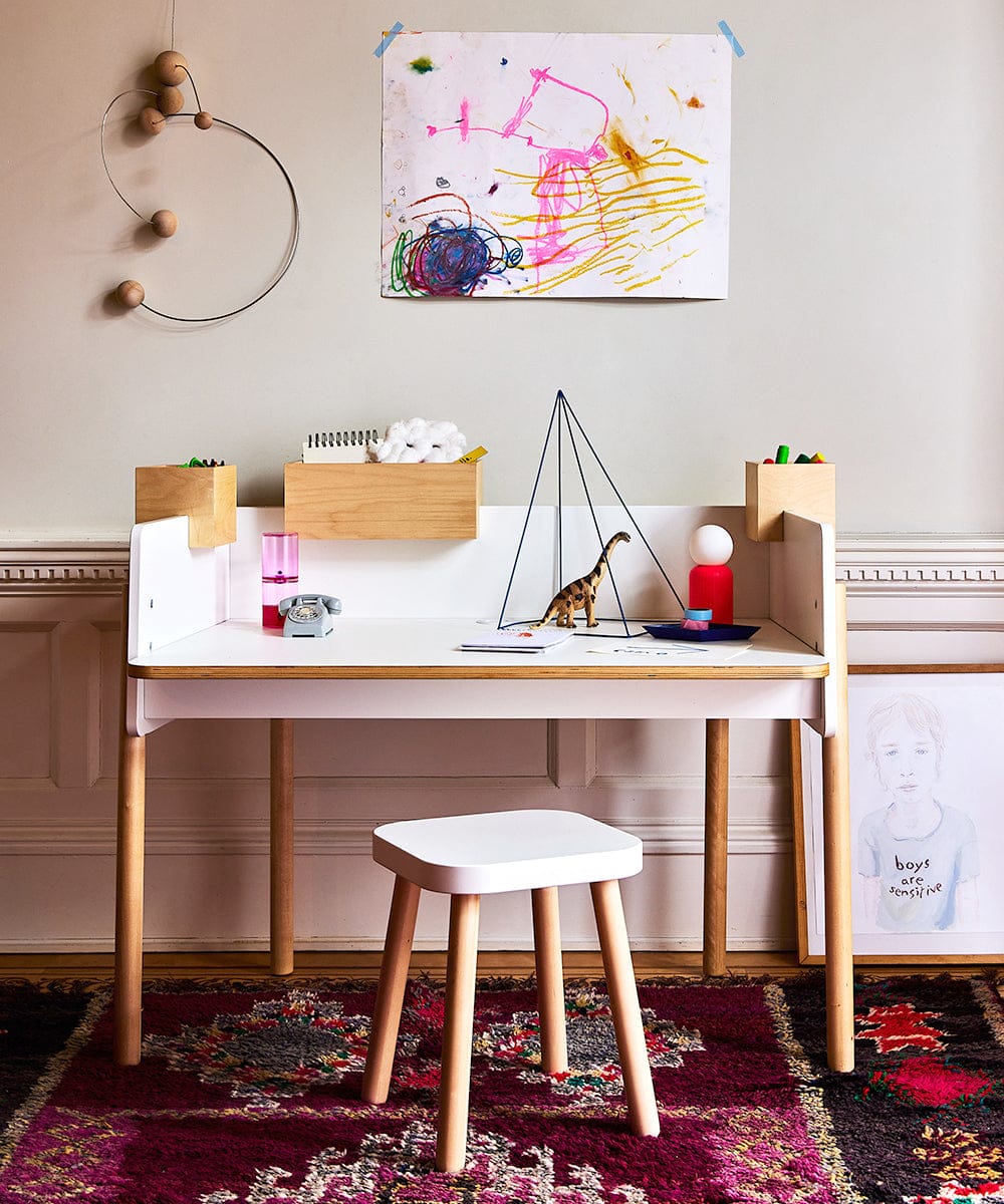 Oeuf Square Stool - White/Birch - 1SQ01