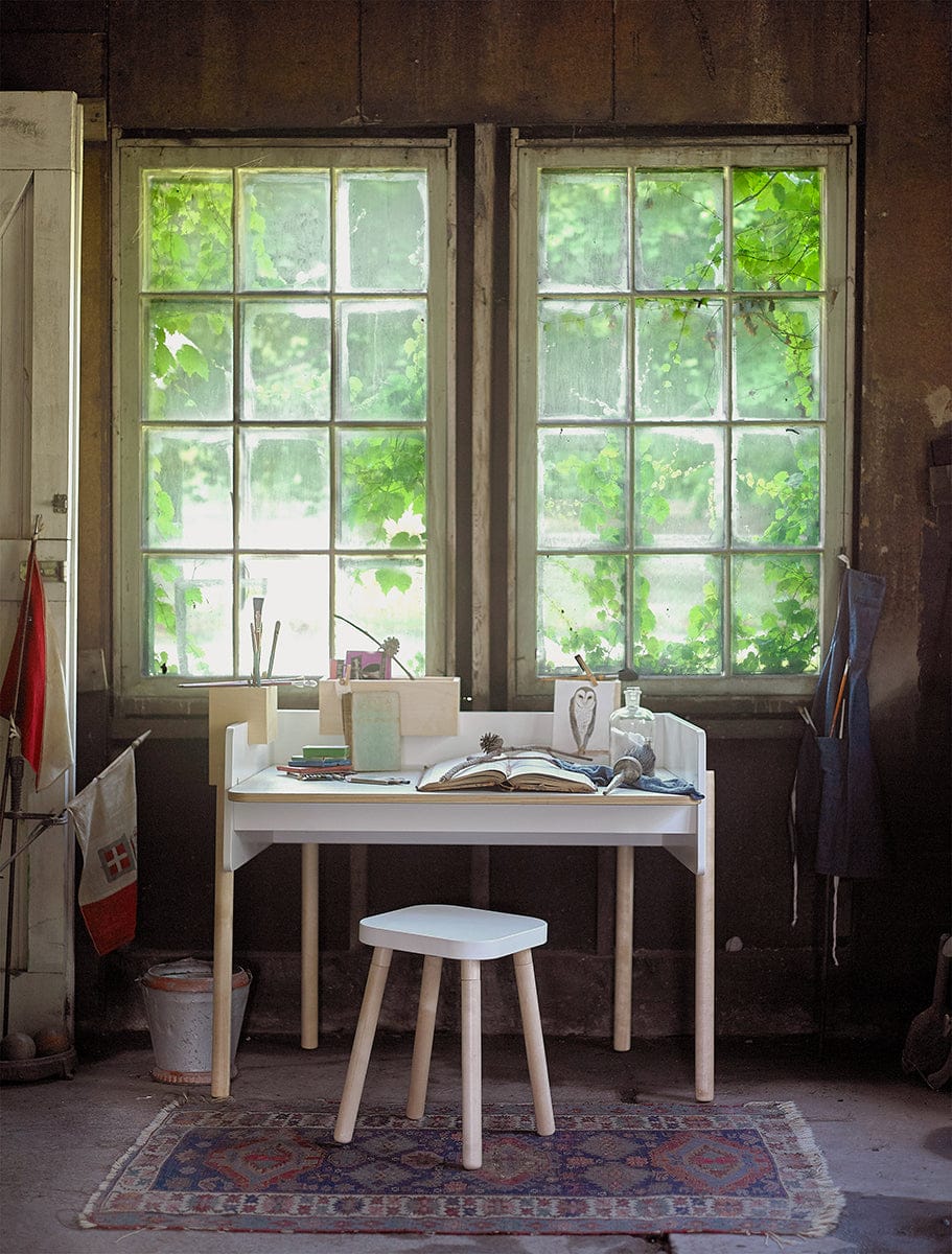 Oeuf Square Stool - White/Birch - 1SQ01