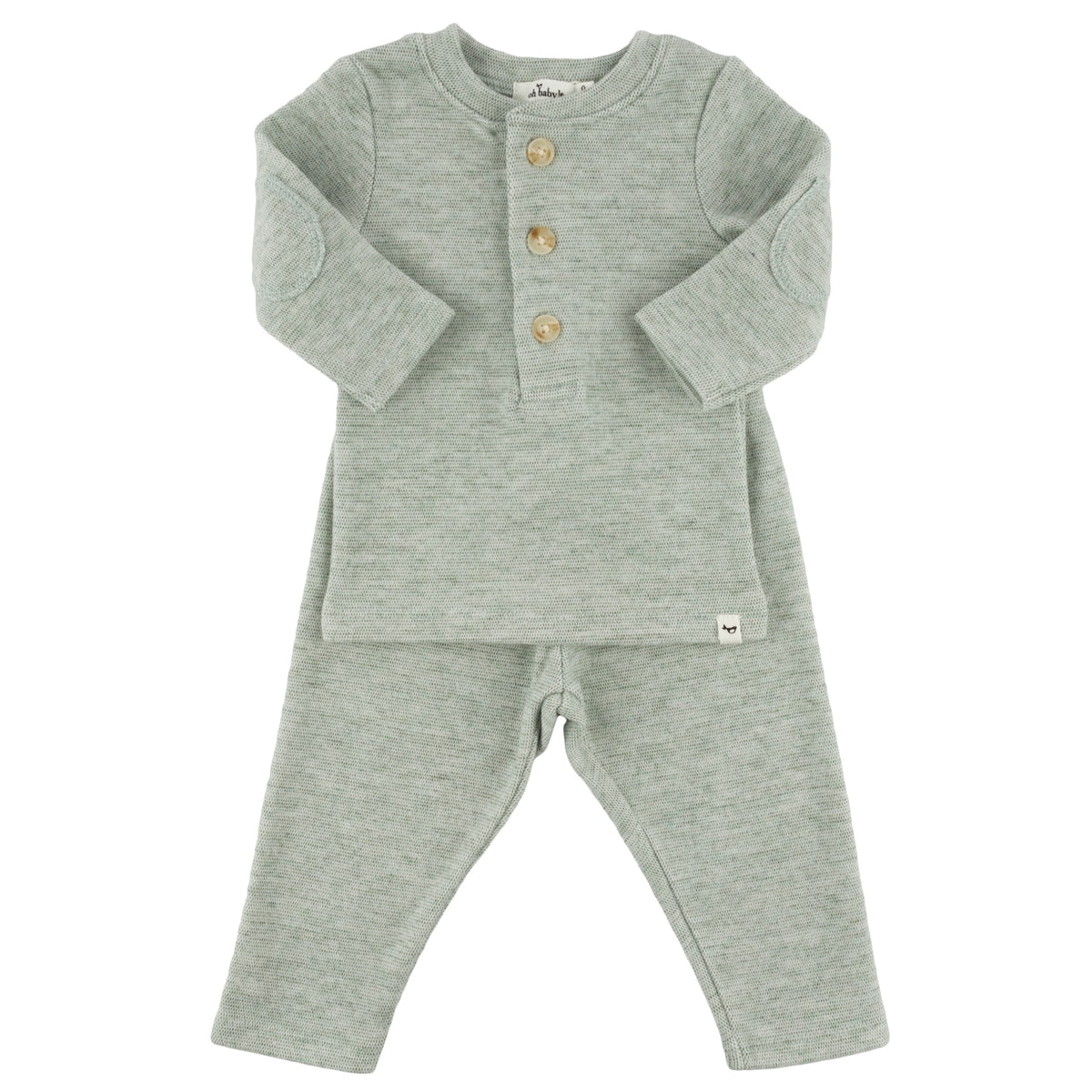 Oh Baby! Honeycomb Henley Elbow Patch 2pc Set - Spruce, 0-3M