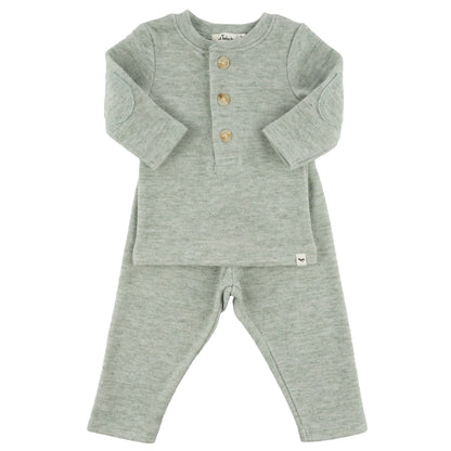 Oh Baby! Honeycomb Henley Elbow Patch 2pc Set - Spruce, 0-3M