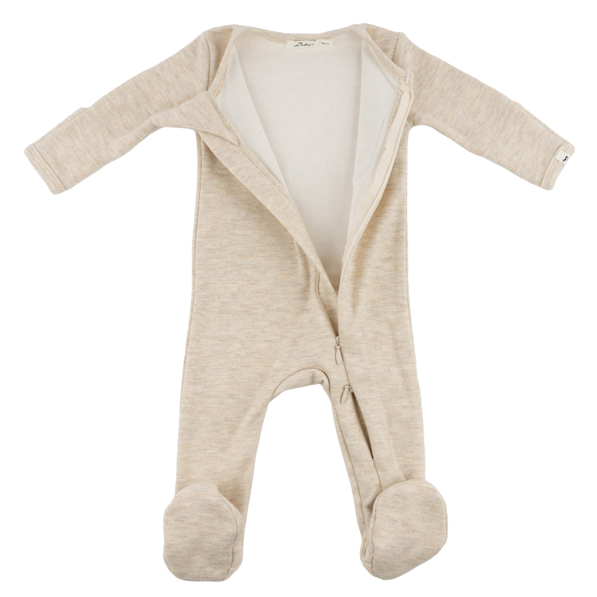 Oh Baby! Honeycomb Zipper Footie with Pocket - Sand, 1M - Image 2