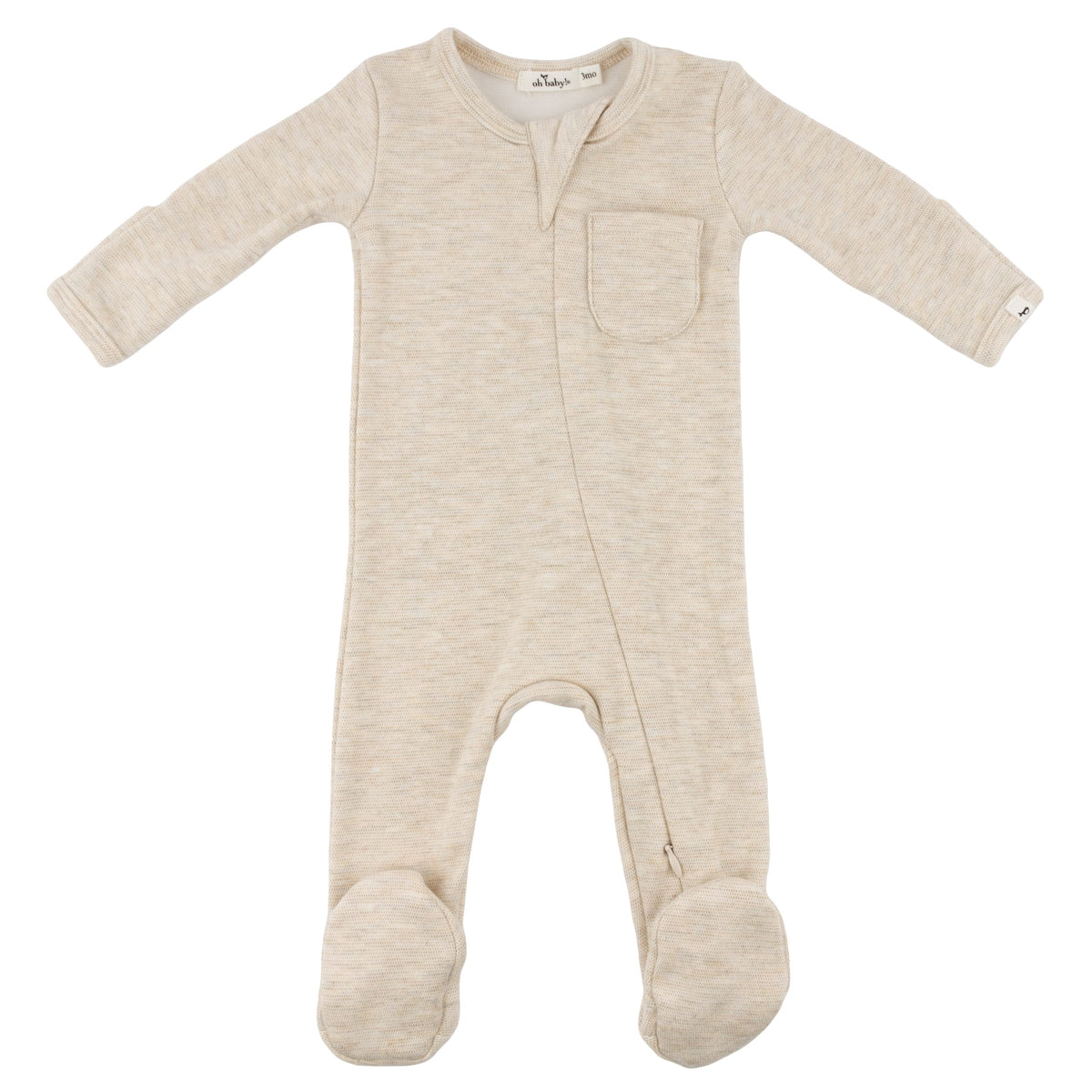 Oh Baby! Honeycomb Zipper Footie with Pocket - Sand, 3M