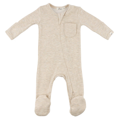 Oh Baby! Honeycomb Zipper Footie with Pocket - Sand, 6M