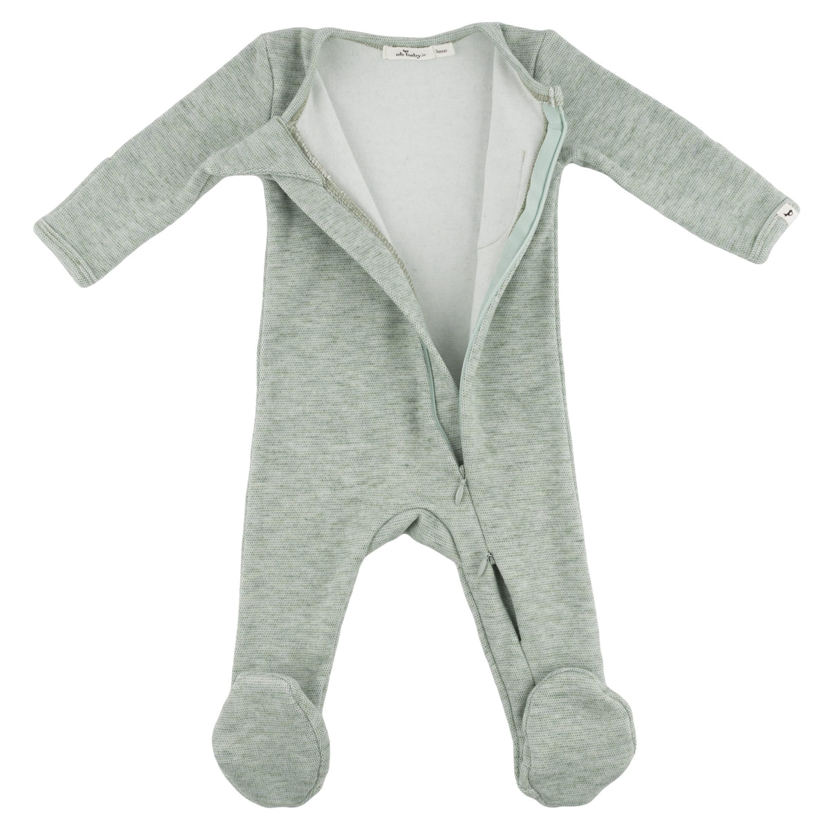 Oh Baby! Honeycomb Zipper Footie with Pocket - Spruce, 6M - Image 2