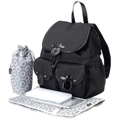 OiOi Black Nylon/Patent Backpack Diaper Bag - 6615