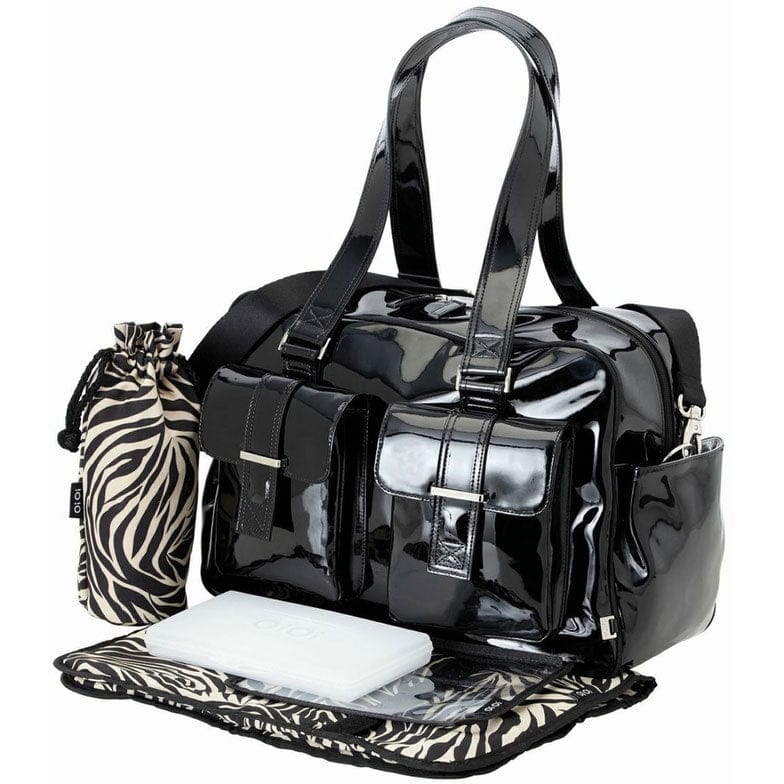 OiOi Black Patent with Zebra Carry All Diaper Bag - 6593