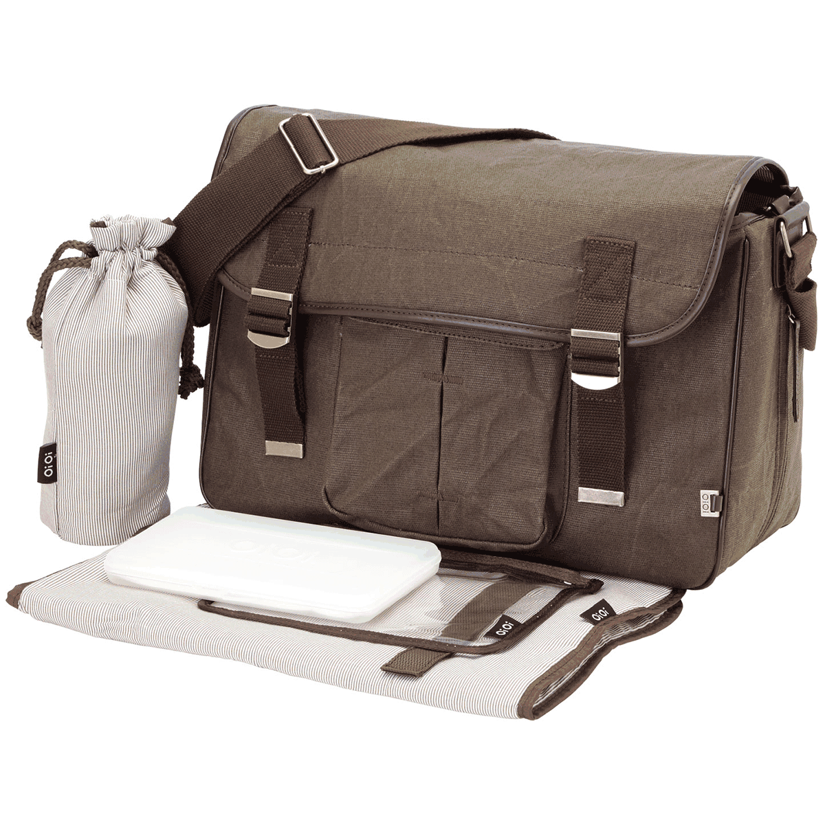 OiOi Chocolate Waxed Canvas Diaper Bag - 6503