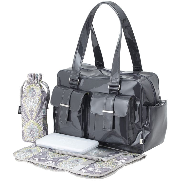 OiOi Gunmetal Patent Carry All Diaper Bag - 6606