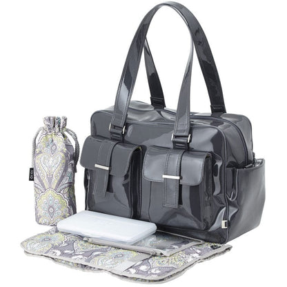 OiOi Gunmetal Patent Carry All Diaper Bag - 6606