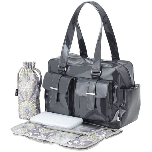 OiOi Gunmetal Patent Carry All Diaper Bag - 6606