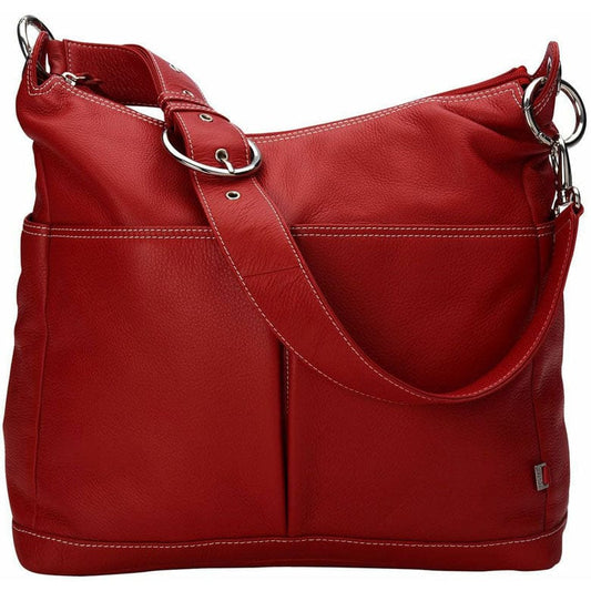 OiOi Pompeian Red Leather Two Pocket Hobo Diaper Bag - 6204