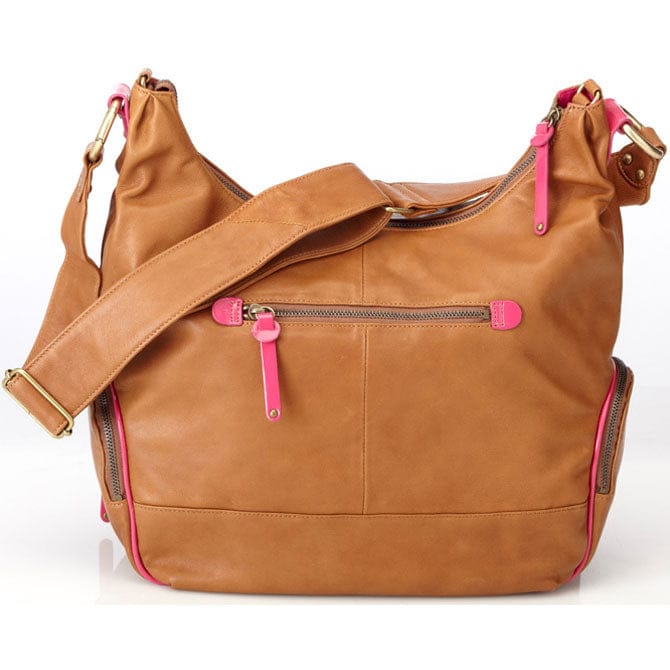 OiOi Tan Lamb Leather Diaper Bag - Pink - 6631