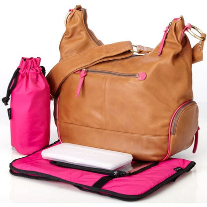 OiOi Tan Lamb Leather Diaper Bag - Pink - 6631