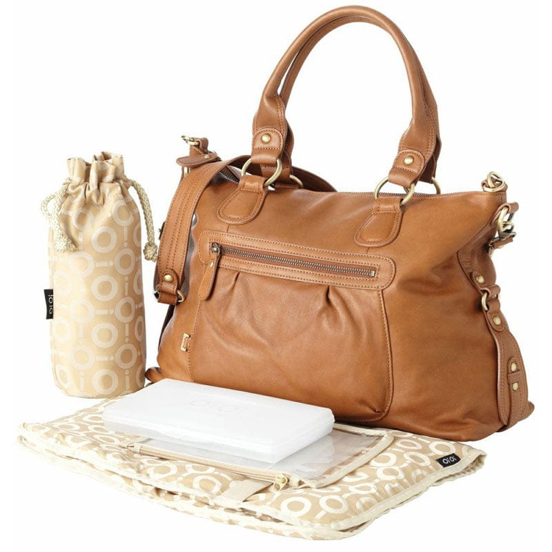 OiOi Tan Leather Slouch Tote Diaper Bag - 6421