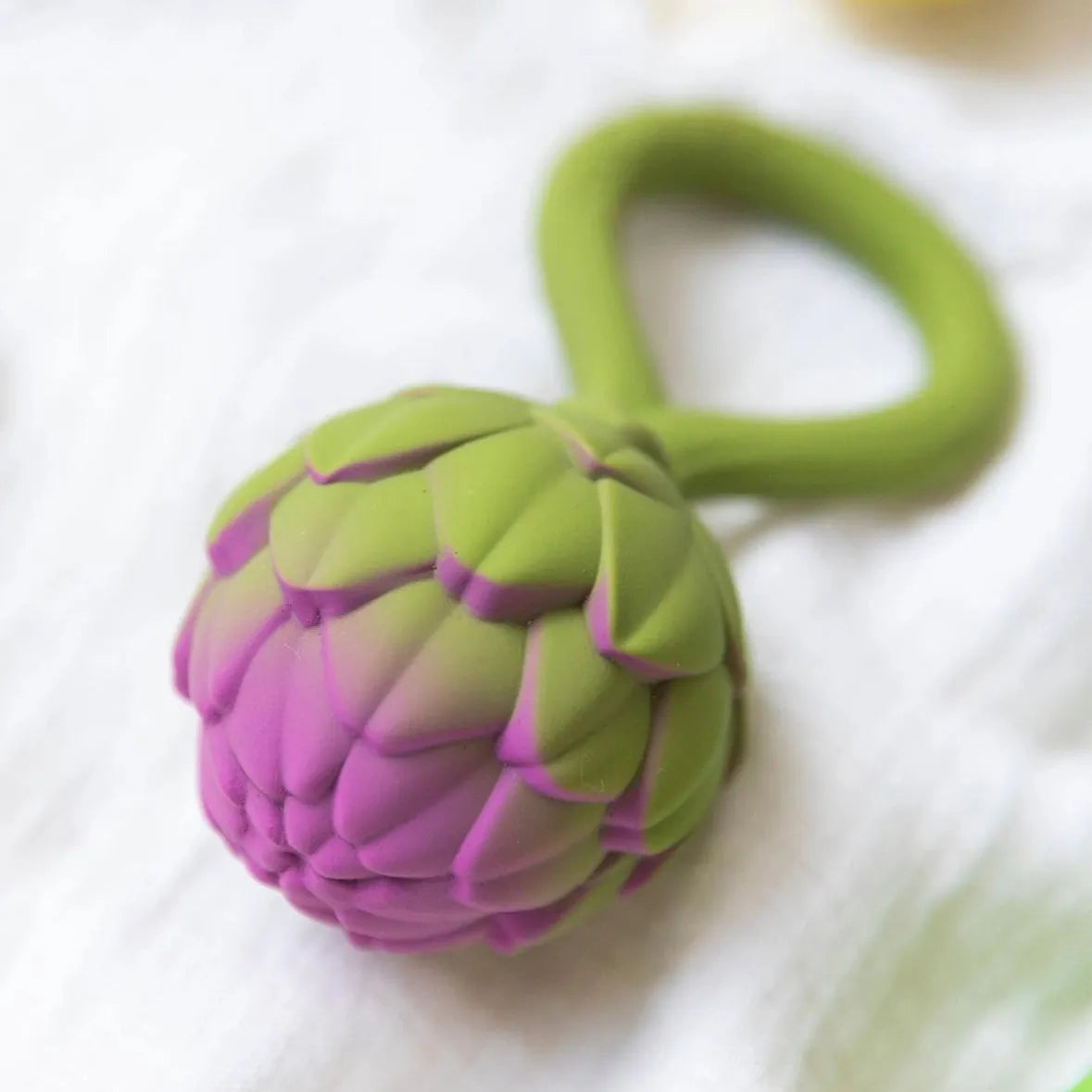 Green and purple artichoke shaped baby teether