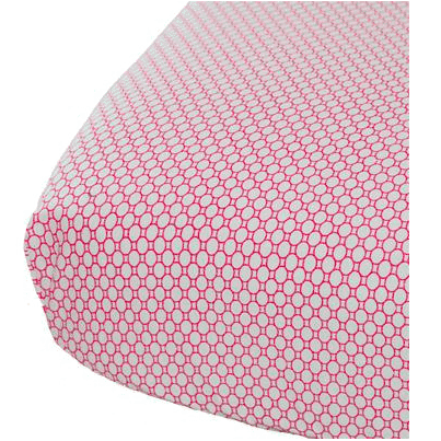 Oliver B Crib Sheet in White with Geometric Fuchsia Circles