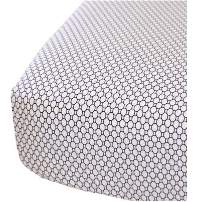 Oliver B Crib Sheet in White with Geometric Navy Circles - OBS0300