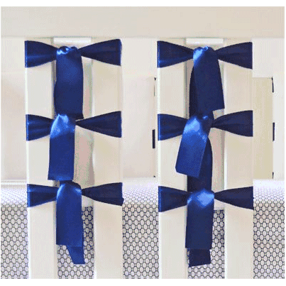 Oliver B Ventilated Slat 20 Pack Bumpers in White Minky and Satin Navy Ties - OBN0107M