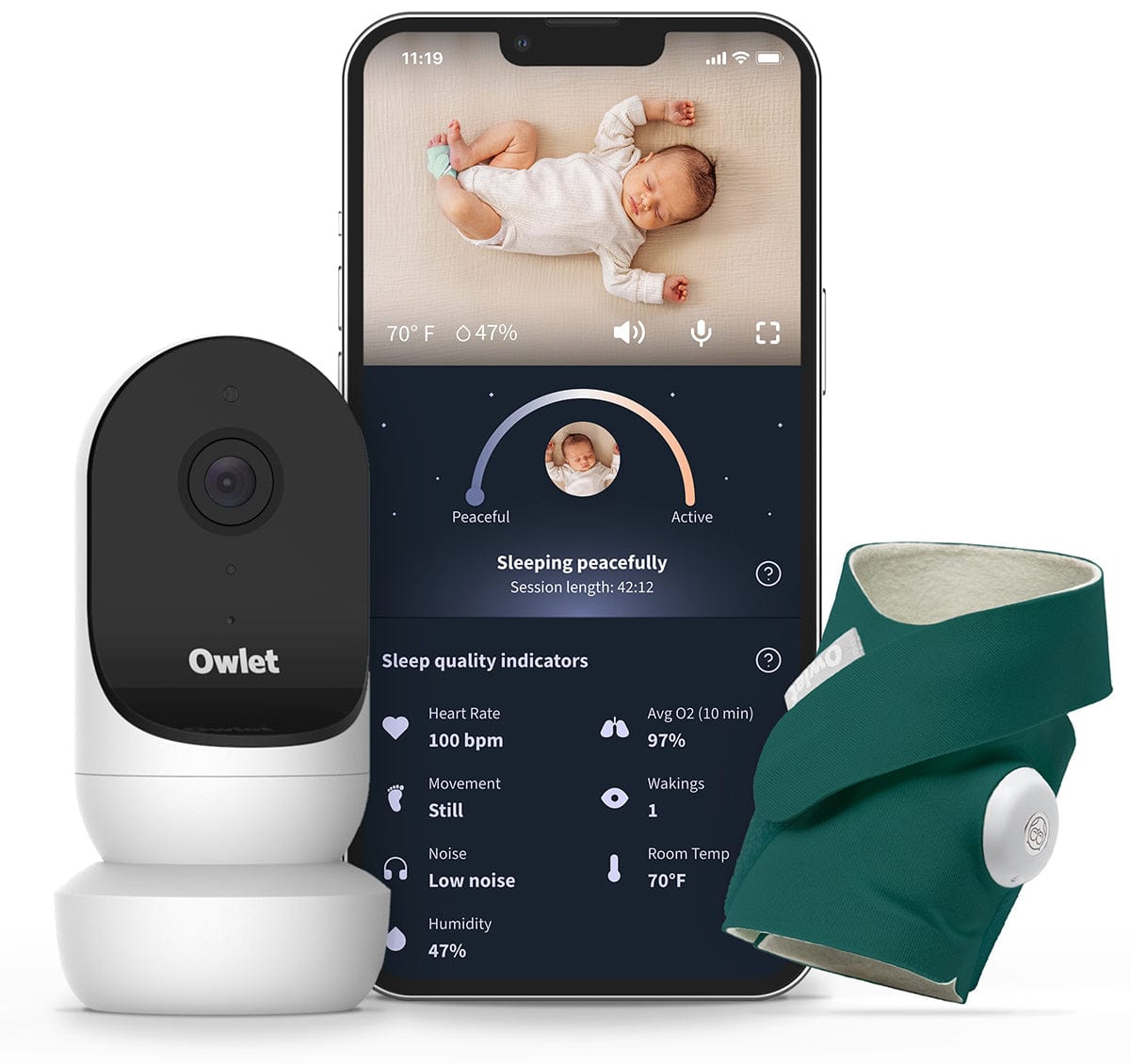 Owlet Cam 2 & Dream Sock Duo Smart Baby Monitoring System - Deep Sea Green - PS04N55BBK