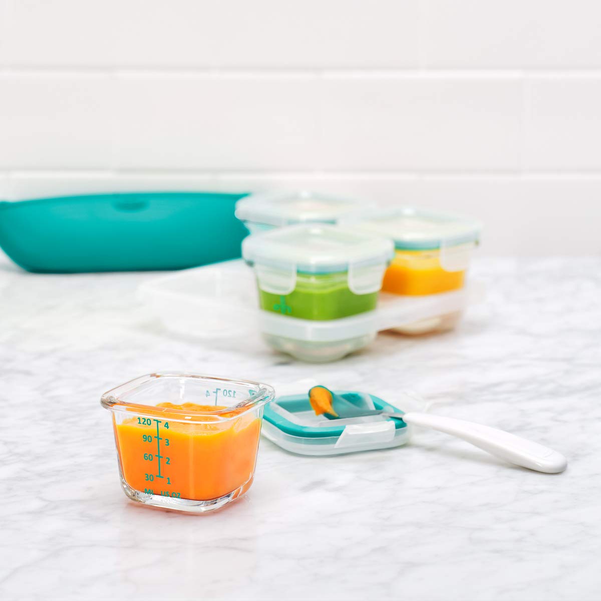 OXO Tot Glass Baby Blocks Freezer Storage Containers, 4 Oz - Teal - 61130400