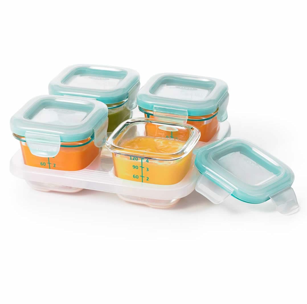 OXO Tot Glass Baby Blocks Freezer Storage Containers, 4 Oz - Teal - 61130400
