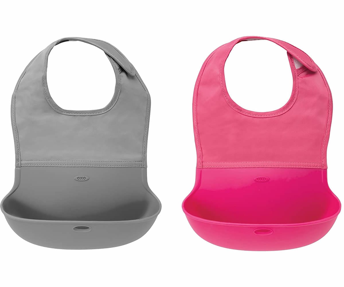 OXO Tot Roll Up Bib, 2-pack - Gray & Pink - 61118700