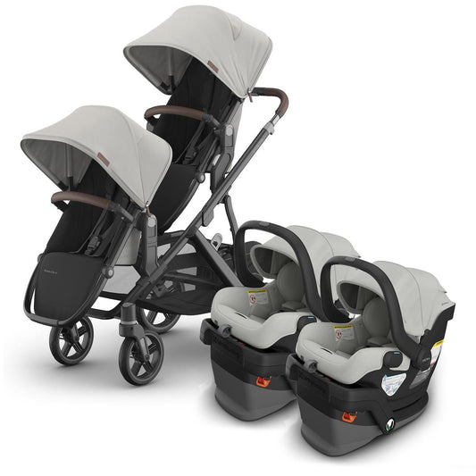 UPPAbaby Vista V3 Twin Stroller with RumbleSeat V3 + Mesa V3 Travel System Bundle - Savannah / Savannah - TWIN-V3-TRVL-MESA-V3-0303-VSO-NA-SAV