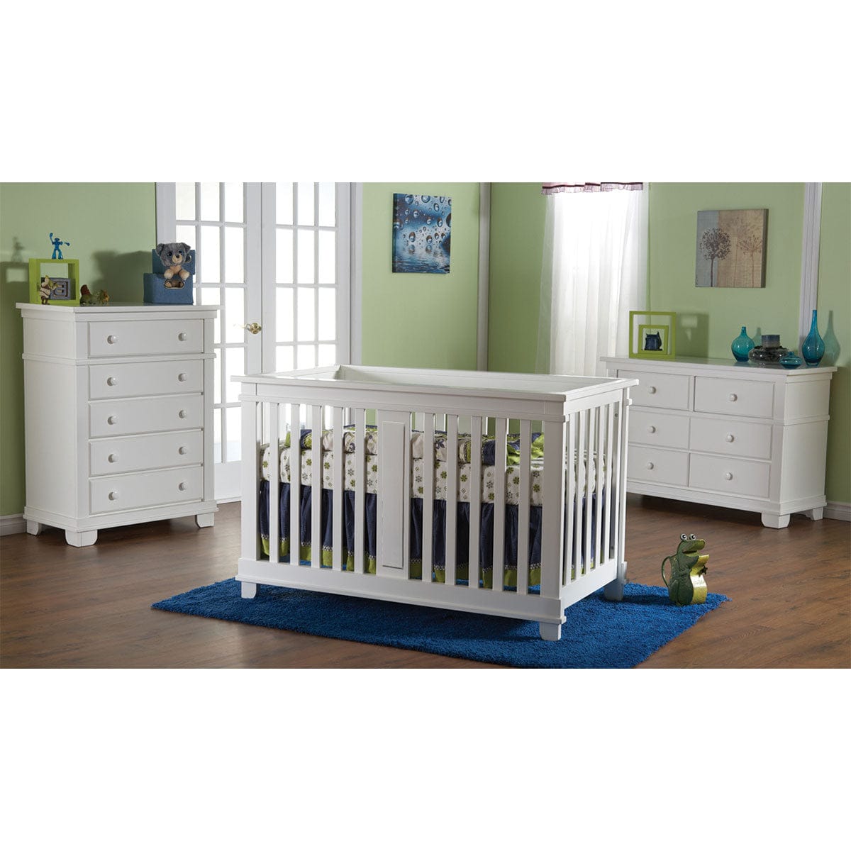 Pali Lucca 3 Piece Nursery Set in White - Crib, Double Dresser & 5 Drawer Dresser - 139913061305WH