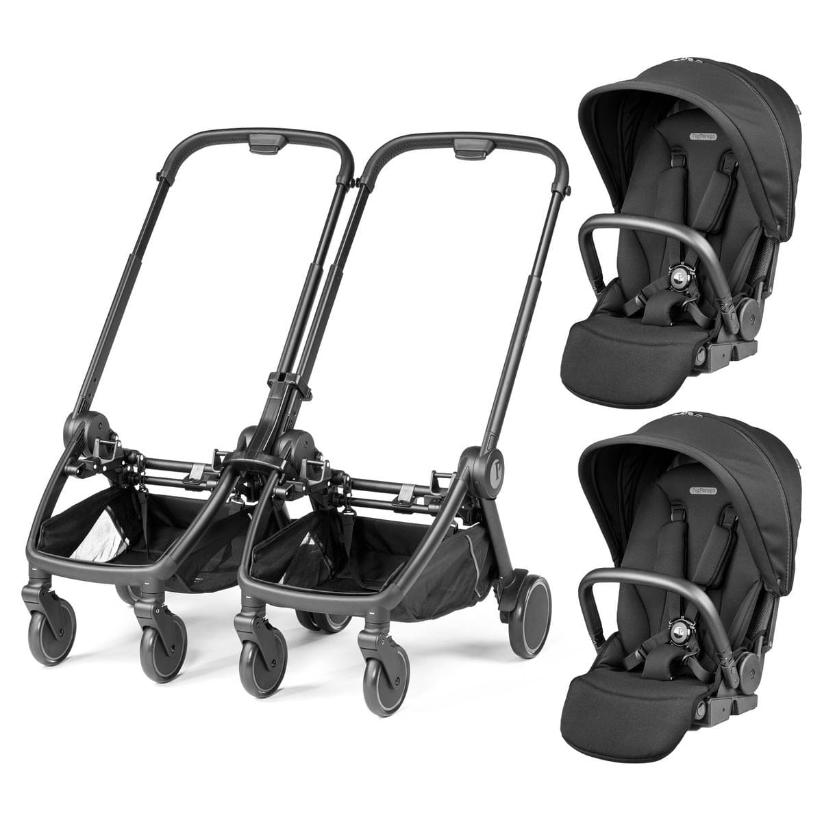 PEG City Loop Double Stroller Bundle - Black / True Black - CLP-DBL-TRBLK