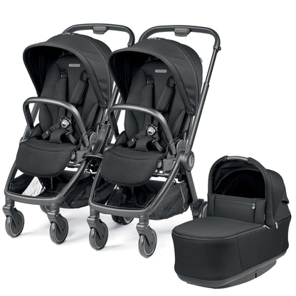 PEG City Loop Double Stroller + Pop Up Bassinet With Stand Bundle - Black / True Black / True Black - CLP-DBL-BAS-TRBLK