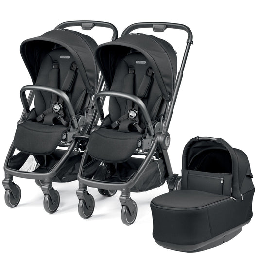 PEG City Loop Double Stroller + Pop Up Bassinet With Stand Bundle - Black / True Black / True Black - CLP-DBL-BAS-TRBLK